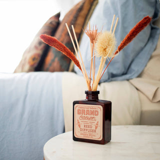 Grand Canyon National Park Botanical Floral Reed Diffuser - Holt x Palm -  Notes of charred pine, cedarwood & labdanum. Channel the breathtaking majesty of the Grand Canyon with warm notes of charred pine, earthy cedarwood and rich labdanum. A deep, grounding aroma that evokes the ancient desert landscape and endless cliffs under starlit skies—a scent journey without the flame. Rattan reeds with preserved white star fern, pink larkspur & pink button flowers. 4 fl oz. Lasts up to 6 months.