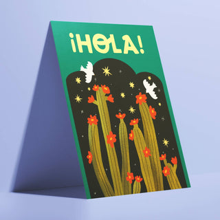 Hola! "Hello" Spanish Greeting Card for any occasion - Holt x Palm -  Spanish Greeting Card to say hello! -- Size: A2 (4.25 x 5.5 in) Uncoated Paper Blank on the Inside Comes with a Kraft Brown Envelope and Plastic Sleeve Made in the U.S.A