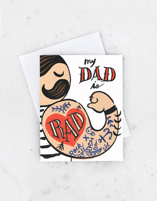 Rad Dad Card - Holt x Palm -  Burly man arms with tattoos to boot tell your dad he is most definitely rad. Perfect the coolest dad for Father's Day or a Birthday! • HEAVY, MATTE EGGSHELL STOCK • BLANK INSIDE • 4 1/4″ X 5 1/2″ • PAIRED WITH MATCHING ENVELOPE