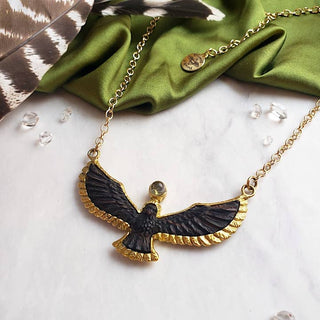 Hand-Carved Ebony Phoenix Rising Statement Necklace