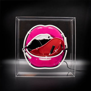 "HOT LIPS" Glass Neon Sign in Acrylic Box