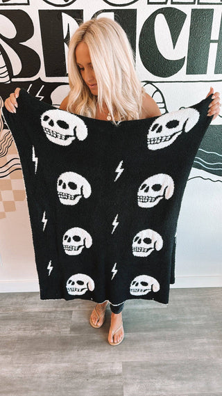 Skull & Bolt Luxe Home Blanket - Holt x Palm -  Introducing the Local Beach Home Collection featuring luxurious and incredibly cozy XL blankets. Reversible 100% Feather Knit construction with an ultra soft hand. Perfect for home, travel, and beyond. Cozy up and stay warm with the softest blanket ever. White Front // Black Back • 100% Polyester Microfiber • XL Blanket, Double layer 54" W x 72" L • No fading, shed free Care: Machine Wash Cold, Gentle Cycle. Air or tumble dry low