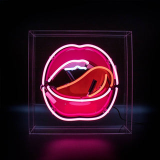 "HOT LIPS" Glass Neon Sign in Acrylic Box