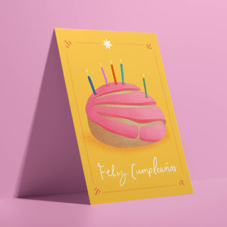 "Feliz Cumpleanos" Happy Birthday Spanish Greeting Card - Holt x Palm -  Who doesn't love some sweet bread? Add a little cultural flair to your birthday greetings :-)Size: A2 (4.25x5.5 inches) Uncoated Paper Blank Inside Comes with a Kraft Brown Envelope and Plastic Sleeve Made in the U.S.A