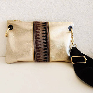 Vintage Vibes - Handmade Gold Leather Crossbody w/ vintage fabric!