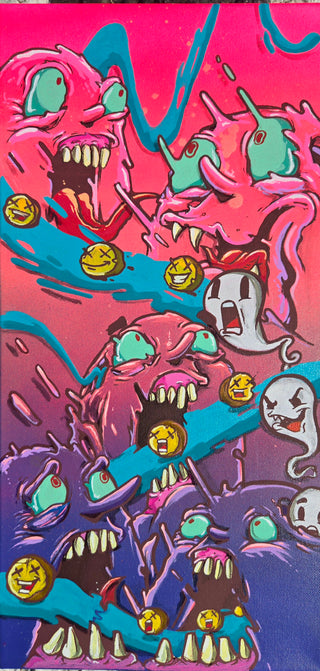 Ghost Maze - Original Artwork by JoeDed - Holt x Palm -  Get lost in the Ghost Maze - a 10x20 masterpiece by artist JoeDed. With vibrant colors and intricate details, this artwork is sure to add a touch of awesomeness to any space. Don't miss out on owning this one-of-a-kind piece of art! (Only 35 words)