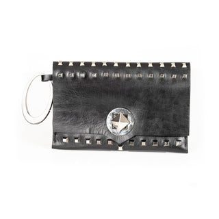 The "Rocker" Handmade Black Leather Chrome Studded Wristlet