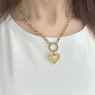 The "Carrie" Sparkly x Spikey Heart Necklace - Holt x Palm -  If it's good enough for SJP, it's got to be cute! A chunky chain with large clasp at the heart which opens to add extra charms if you like. Looks great layered!! Perfect Valentine's gift for you or someone special.Wear your heart on your sleeve - and your Sarah's Diamond Style Heart Necklace around your neck! This super-sweet 16 or 18" necklace features a beautiful gold heart outlined with round crystals, giving off a sparkle you can't deny.