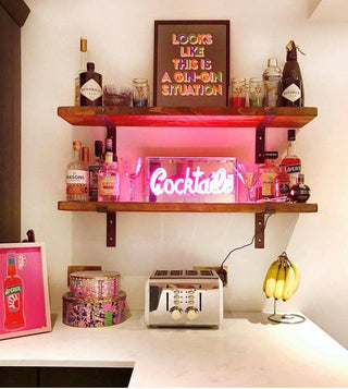 Pink 'Cocktails' Acrylic Box Neon Light