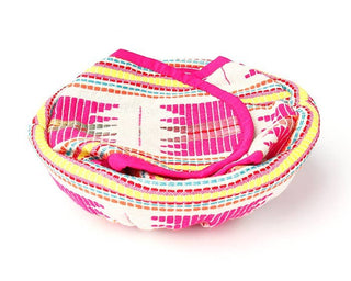 Pink star Tortilla/Bread Basket With Cane Basket - 9 Inch - Holt x Palm -  Cane Basket with an elastic, removable and washable fabric cover. Use our baskets when you're sitting down for a meal with your favourite tortillas, rotis or bread staying warm the whole time! • Ethically made in India • 9 Inch • Handcut & stitched by local artisans in Karur, India • Perfect for Spring, Spring Decor