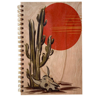 Wood Notebook - Desert Skull - Holt x Palm -  Real wood notebook Eco-friendly sustainably harvested Cherry wood notepad 100% post-consumer recycled pages 5€³x7€³ Great gift for a student, for the office, or reminders at home