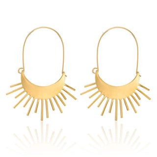 Handcrafted Sun Ray Earrings - ADORABLE! - Holt x Palm -  Introducing our Handcrafted Sun Ray Earrings! These ADORABLE earrings offer a unique spin on traditional gold hoops. Expertly crafted and handmade, they're the perfect accessory to add a touch of beauty and style to any outfit. Radiate good vibes with our Sun Ray Earrings! 18k gold plated brass suspended on 18k gold fill ear hooks. Surprisingly light weight!! 2.75" long