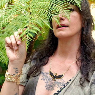 Hand-Carved Ebony Phoenix Rising Statement Necklace