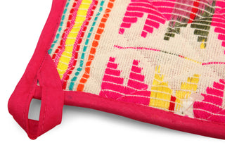 Pink Star Oven Mitts & Pot Holder/ Set Of 2 - Holt x Palm -  Featuring bright tribal prints, this set of potholder and oven mitt is a perfect holiday gift for the resident chef. • Handcut & stitched by local artisans in Karur, India • Oven Glove - 7" x 13" • Pot Holder - 8" • Perfect Gift for Christmas or Holiday