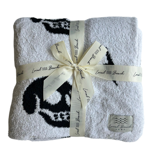 Skull & Bolt Luxe Home Blanket - Holt x Palm -  Introducing the Local Beach Home Collection featuring luxurious and incredibly cozy XL blankets. Reversible 100% Feather Knit construction with an ultra soft hand. Perfect for home, travel, and beyond. Cozy up and stay warm with the softest blanket ever. White Front // Black Back • 100% Polyester Microfiber • XL Blanket, Double layer 54" W x 72" L • No fading, shed free Care: Machine Wash Cold, Gentle Cycle. Air or tumble dry low