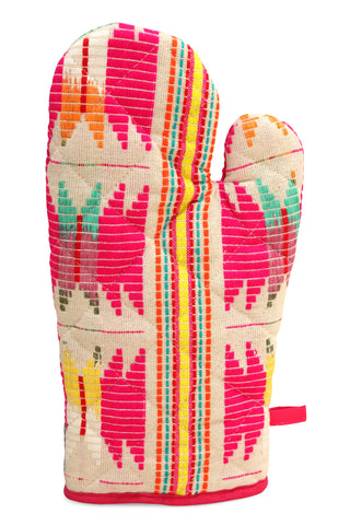 Pink Star Oven Mitts & Pot Holder/ Set Of 2 - Holt x Palm -  Featuring bright tribal prints, this set of potholder and oven mitt is a perfect holiday gift for the resident chef. • Handcut & stitched by local artisans in Karur, India • Oven Glove - 7" x 13" • Pot Holder - 8" • Perfect Gift for Christmas or Holiday