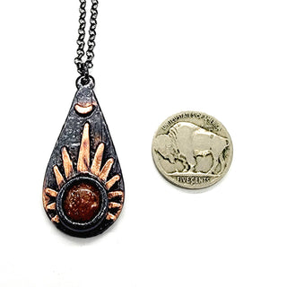 Gunmetal Sunstone Sunburst Pendant Necklace