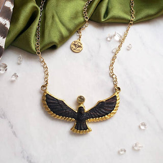 Hand-Carved Ebony Phoenix Rising Statement Necklace