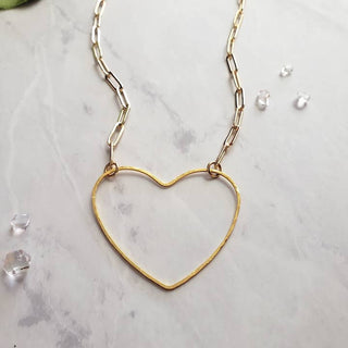 Beautiful Big Gold Heart Paper Clip Necklace