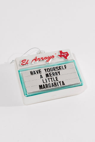 Merry Margarita Ornament - Holt x Palm -  This one of a kind ornament is sure to be a festive hit! Made from mercury glass, this marvelous marquee adds a touch of humor to your tree that can be treasured for years to come. - SIZE: 4.5"W x 1 9/16"D x 3.5"H - Collectible mercury glass ornament - Packaged in a gift-ready box