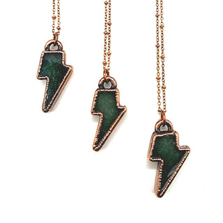 The "Lola" Lightning Bolt Necklace - Aventurine Quartz x Antique Copper