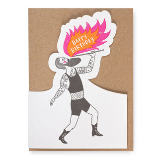 Happy Birthday Fire Breather | Cut-Out - Greeting Card - Holt x Palm -  Best-selling Archivist artist, Charlotte Farmer, is back with not only dog cut-outs but a fun and vibrant collection of circus people. Who doesnâ€™t need a few birthday unicyclists and woofing hooping dogs!