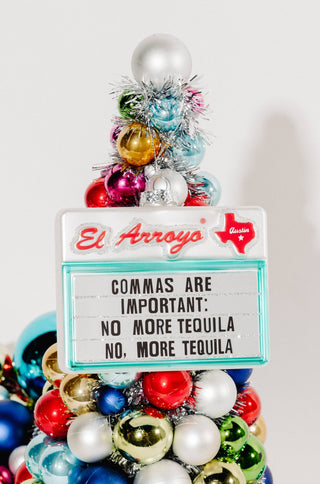 Commas Are Important Ornament - Holt x Palm -  This one of a kind ornament is sure to be a festive hit! Made from mercury glass, this marvelous marquee adds a touch of humor to your tree that can be treasured for years to come. - SIZE: 4.5"W x 1 9/16"D x 3.5"H - Collectible mercury glass ornament - Packaged in a gift-ready box