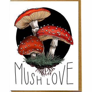 Mush Love Card - Holt x Palm -  • Greeting Card Illustrated by Cayla Mattea Zeek • Created in Lafayette, Louisiana USA • A2 Card Measures 4.25" x 5.5" Folded • Blank Inside • Printed on Post Consumer Waste Recycled Heavy Card-Stock Paper • Recycled Kraft Brown Envelope • Eco Clear Plant-Based PLA (Polylactic Acid) Sleeve, Commercially Compostable