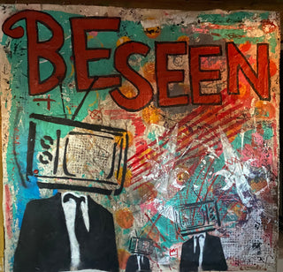 Been Seen - Original Artwork by Jerrold Ridenour - Holt x Palm -  Get "seen" with Been Seen, an original mixed media artwork by Jerrold Ridenour. Measuring 66" x 66" on canvas, this expressive piece allows for interpretive exploration. Elevate your space with this unique and playful addition. (Eye-catching notoriety not guaranteed.) Local pickup only!