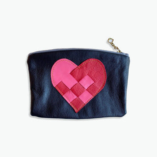 Re-Purposed x Up-Cycled Leather Heart Pouch! - Holt x Palm -  the cutest little pouch to brighten up your day. Individually made by hand in our studio in Lake Tahoe, California. Re purposed vintage leather jackets and recycled leather scrap assemble to create these colorful little pouches. 6" x 5" with 6' vintage brass zipper Unlined.