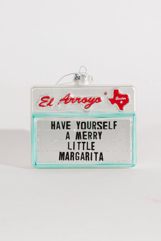 Merry Margarita Ornament - Holt x Palm -  This one of a kind ornament is sure to be a festive hit! Made from mercury glass, this marvelous marquee adds a touch of humor to your tree that can be treasured for years to come. - SIZE: 4.5"W x 1 9/16"D x 3.5"H - Collectible mercury glass ornament - Packaged in a gift-ready box