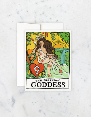 Birthday Goddess Card - Holt x Palm -  Our hand-painted Goddess in the traditional Rider-Waite tarot style wish your favorite pagan Happy Birthday! €¢ HEAVY, MATTE EGGSHELL STOCK €¢ BLANK INSIDE €¢ 4 3/4€³ X 5 1/2€³ €¢ PAIRED WITH MATCHING ENVELOPE