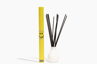 Be Happy Incense - Holt x Palm -  A unique scent with unique reusable packaging. This incense is meant to boost your mood and put a smile on your face. Scent is a burst of citrusy, sweet lemon Incense sticks per pack - 20 Incense can be used in many ways including aromatherapy, aesthetics, meditation, clearing and more.