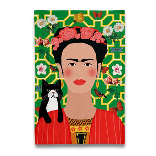 Museum Collection- Tuxedo Cat and Frida Tea Towel - Holt x Palm -  100% cotton/ multi color. Over-sized tea towel/ handmade . Size: 20" X 28".