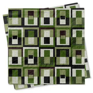 Green Geometric Cocktail Beverage Napkin - Holt x Palm -  These Green Square in Rectangle designed Cocktail Beverage Napkins are an ideal way to finish your bar decor. These recyclable 3-ply napkins feature a stylish mid century modern pattern. The deep jewel color way makes them perfect for dinner parties, cocktail hours, host and hostess gifts and holiday gatherings. ♥️ this design Set of 20 Recyclable 3 Ply Protective cello box for gift giving or tidy storage