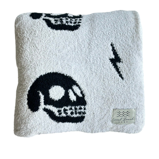 Skull & Bolt Luxe Home Blanket - Holt x Palm -  Introducing the Local Beach Home Collection featuring luxurious and incredibly cozy XL blankets. Reversible 100% Feather Knit construction with an ultra soft hand. Perfect for home, travel, and beyond. Cozy up and stay warm with the softest blanket ever. White Front // Black Back • 100% Polyester Microfiber • XL Blanket, Double layer 54" W x 72" L • No fading, shed free Care: Machine Wash Cold, Gentle Cycle. Air or tumble dry low