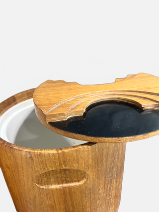 Eclectic Vintage Ice Bucket - Holt x Palm -  Looking for something to cool off your hot party vibes? Check out this Eclectic Vintage Ice Bucket! It's the perfect mix of mid-century style and rad modern flair, with a wood exterior and black & wood top. Keep the drinks chill, baby!