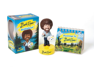 Bob Ross Bobblehead: with Sound! - Holt x Palm -  Bring the soothing sounds of Bob Ross and The Joy of Painting into your home or office with the one and only mini Bob Ross Talking Bobblehead. Kit includes: 4" bobblehead figure that plays 10 different wise and witty sayings from the art master Mini easel book featuring 30 of Ross's landscape works, which can be displayed alongside the bobblehead figure