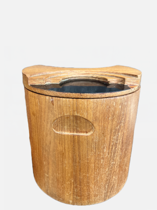 Eclectic Vintage Ice Bucket - Holt x Palm -  Looking for something to cool off your hot party vibes? Check out this Eclectic Vintage Ice Bucket! It's the perfect mix of mid-century style and rad modern flair, with a wood exterior and black & wood top. Keep the drinks chill, baby!