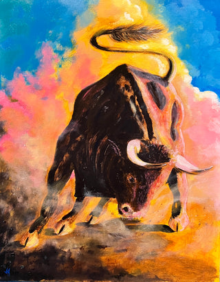 Spanish Bull - Original Artwork by Moises Avila Trujillo - Holt x Palm -  Show off your love for quirky, local art with our Spanish Bull painting! Measuring at 24x30 inches, this acrylic masterpiece captures the powerful essence of a bull with great detail. With a touch of abstract flair, it's sure to be a unique addition to your space.