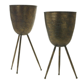 The Gold Metal Planter - 2 Sizes Available - Holt x Palm -  Ready to make your living space shine? Our Gold Metal Planter is the perfect addition to any room, with its sleek metallic gold design that stands out. Add a touch of glam to any room and turn your space into a showstopper. Get yours today and bring a little bling to your home! Two Sizes Available: Large: 11" x 25"(T) Small: 11" x 21.5" (T)