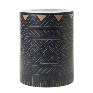 Hand Carved Patterned Stool - Holt x Palm -  Add a touch of uniqueness to your home with our Hand Carved Patterned Stool. Measuring at 13.25" x 17.5", this glazed black stool features a beautifully hand carved pattern. Perfect for any room, this one-of-a-kind piece is sure to be a conversation starter!
