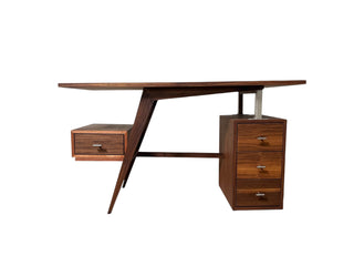 Mid-Century Modern Desk - Holt x Palm -  Get your work done in style with this locally made Mid-Century Modern Desk. Featuring sleek metal accents, it's the perfect combination of retro and modern. Upgrade your workspace today! 53 1/4" Long x 24" Wide x 31" High