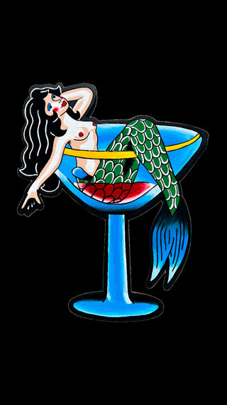 Mermaid Martini - Original Artwork by Kenny Pruitt - Holt x Palm -  Get fin-tastic with the Mermaid Martini - an original art piece by Kenny Pruitt. This 22 inch by 17 inch steel-based artwork features tattoo style designs, perfect for adding some unique flair to your space. Available for local pickup only to support the community of local artists. Don't miss out on this sea-riously cool piece!