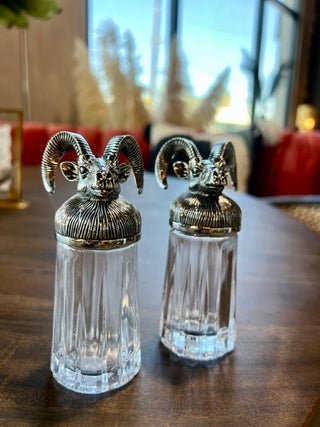 Rams Head Salt & Pepper Shaker Set - Holt x Palm -  Spice up your kitchen with the Rams Head Salt & Pepper Shake! This rock n roll inspired shaker set is not only stylish, but also adds a cool vibe to any mealtime. Get ready to turn up the flavor and rock your taste buds with this unique and quirky addition to your dining table.