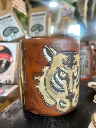 Rusitc Hand Painter Stoneware Tiger Mug - Holt x Palm -  Channel your inner tiger! Appreciate handcrafted goodness every morning with this amazing piece of art... 4.5 inches tall and holds up to 16 oz. Microwave and dishwasher safe, with lead-free paint. Made in Mexico.