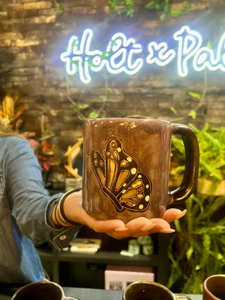 Monarch Butterfly Mug - Hand etched and glazed ceramic art piece!!!