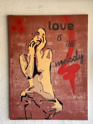 Love is the Melody - Original Artwork by Gabriel Flores - Holt x Palm -  Get ready to groove with 'Love is the Melody' by Gabriel Flores! This original artwork features a vibrant 36" x 30" canvas, hand-painted with a mix of acrylic and spray paint. Perfect for local pickup only (sorry, shipping just couldn't handle the coolness). Don't miss out on this super funky piece!