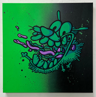 I'm Running Out of Courage But At Least I'm Still Trying - Original Art by MadGodLa - Holt x Palm -  Get your hands on this unique and quirky piece of art by MadGodLa. This original piece, titled "I'm Running Out of Courage But At Least I'm Still Trying", features a bold 24" x 24" canvas painted with vibrant spray paint and acrylic. Perfect for local art lovers, with local pickup as the only option. Don't miss out on adding this playful and humorous piece to your collection!