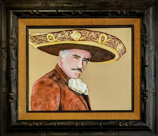 Vicente Fernandez - Original Artwork by Mario Solorzano - Holt x Palm -  Indulge in luxury and sophistication with Vicente Fernandez - Original Artwork by Mario Solorzano. This stunning 26" x 30" acrylic piece not only supports local artists, but also allows you to own a unique and iconic piece of art. Elevate your space with this tasteful and exclusive masterpiece.